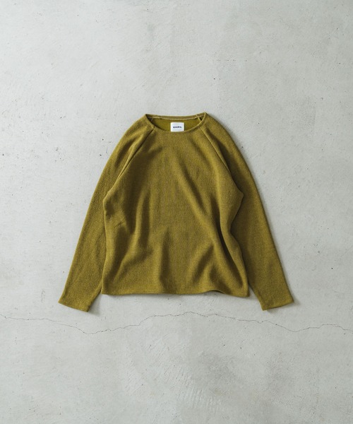 quadro（クオドロ）の「ガラ紡フル接結Wフェースラグランクルーネックプルオーバー（Tシャツ/カットソー・メンズ・ブルー/キナリ/マスタード/グリーン・LARGE/MEDIUM）」の7枚目の写真