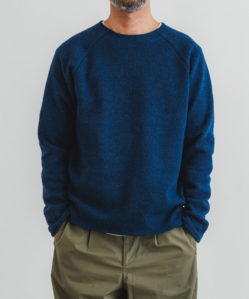 quadro（クオドロ）の「ガラ紡フル接結Wフェースラグランクルーネックプルオーバー（Tシャツ/カットソー・メンズ・ブルー/キナリ/マスタード/グリーン・LARGE/MEDIUM）」の16枚目の写真