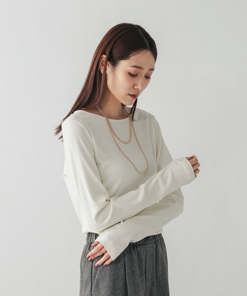 GLOBAL WORK(グローバルワーク)の「Fffit エフィット/リブボートネック長袖T/612403(Tシャツ/カットソー・レディース・ホワイト/ブラック/ブラウン系その他6・MEDIUM/LARGE/SMALL/X-LARGE)」の2枚目の写真