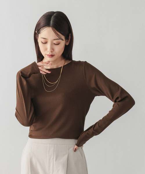 GLOBAL WORK(グローバルワーク)の「Fffit エフィット/リブボートネック長袖T/612403(Tシャツ/カットソー・レディース・ホワイト/ブラック/ブラウン系その他6・MEDIUM/LARGE/SMALL/X-LARGE)」の3枚目の写真