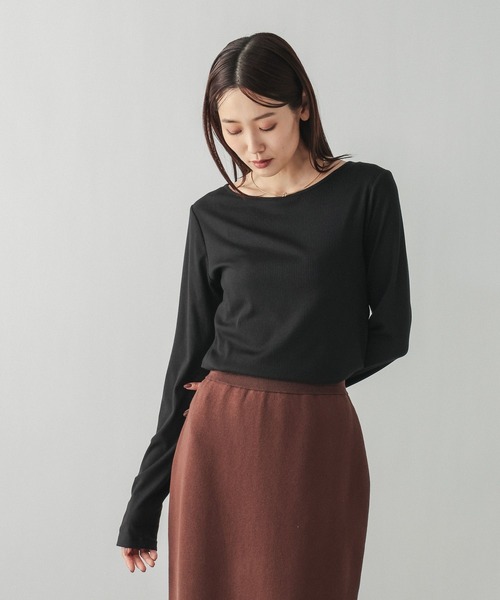 GLOBAL WORK(グローバルワーク)の「Fffit エフィット/リブボートネック長袖T/612403(Tシャツ/カットソー・レディース・ホワイト/ブラック/ブラウン系その他6・MEDIUM/LARGE/SMALL/X-LARGE)」の1枚目の写真