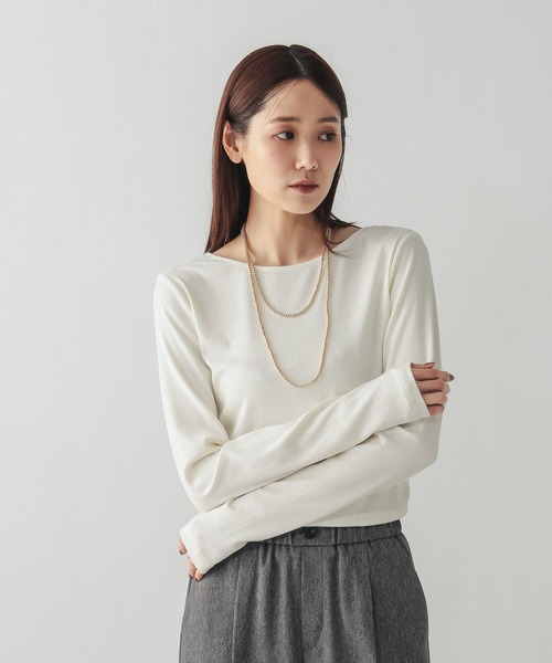 GLOBAL WORK(グローバルワーク)の「Fffit エフィット/リブボートネック長袖T/612403(Tシャツ/カットソー・レディース・ホワイト/ブラック/ブラウン系その他6・MEDIUM/LARGE/SMALL/X-LARGE)」の7枚目の写真