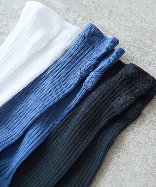 bulle de savon（ビュルデサボン）の「lace motif rib socks（ソックス/靴下・レディース・ホワイト・FREE）」の2枚目の写真