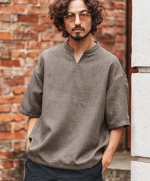 felkod(フィルコッド)の「mhs2478-Linen Like Fabric Key Neck Pullover Shirts プルオーバーシャツ(F26S170)(シャツ/ブラウス・メンズ・ホワイト/グレイッシュベージュ・S/M/L)」の8枚目の写真