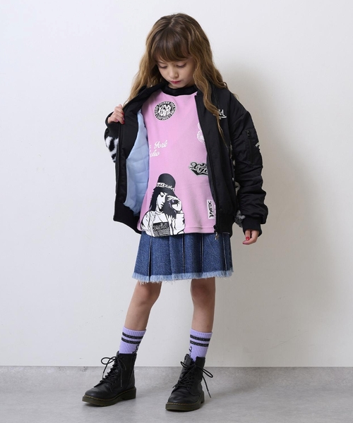 X-girl Stages（エックスガールステージス）の「【TBSドラマ フェイクマミー 着用アイテム】袖下ファー切替ブルゾン（ブルゾン・キッズ・ブラック/ホワイト系・130cm/140cm/90cm/110cm/120cm/100cm）」の5枚目の写真