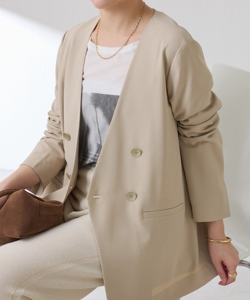 COLLAGE GALLARDAGALANTE(コラージュガリャルダガランテ)の「ジャージノーカラージャケット/セットアップ可/新色登場(ノーカラージャケット・レディース・ベージュ/ネイビー/ブラック・FREE)」の2枚目の写真