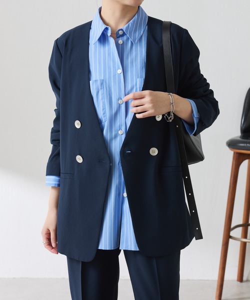 COLLAGE GALLARDAGALANTE(コラージュガリャルダガランテ)の「ジャージノーカラージャケット/セットアップ可/新色登場(ノーカラージャケット・レディース・ベージュ/ネイビー/ブラック・FREE)」の3枚目の写真