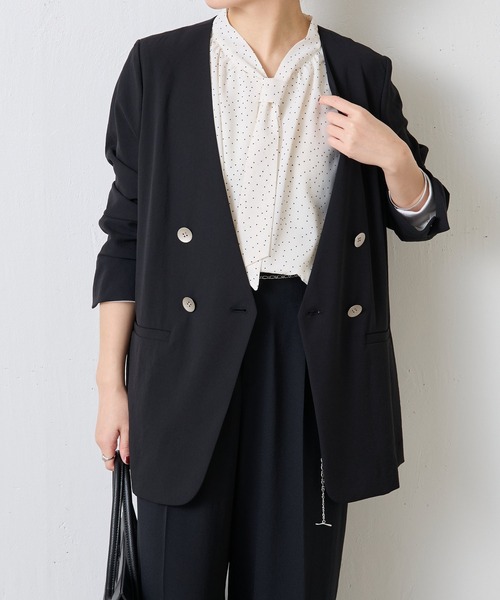 COLLAGE GALLARDAGALANTE(コラージュガリャルダガランテ)の「ジャージノーカラージャケット/セットアップ可/新色登場(ノーカラージャケット・レディース・ベージュ/ネイビー/ブラック・FREE)」の4枚目の写真