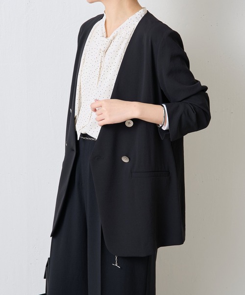 COLLAGE GALLARDAGALANTE(コラージュガリャルダガランテ)の「ジャージノーカラージャケット/セットアップ可/新色登場(ノーカラージャケット・レディース・ベージュ/ネイビー/ブラック・FREE)」の5枚目の写真