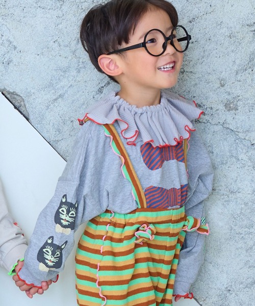 MARKEY'S(マーキーズ)の「ソデリブビッグロンT/前後プリント(Tシャツ/カットソー・キッズ・ライトピンク/アイボリー/オフホワイト/杢グレー・90/100/110/120/130/140/150)」の3枚目の写真