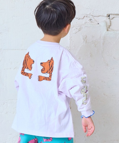 MARKEY'S(マーキーズ)の「ソデリブビッグロンT/前後プリント(Tシャツ/カットソー・キッズ・ライトピンク/アイボリー/オフホワイト/杢グレー・90/100/110/120/130/140/150)」の4枚目の写真