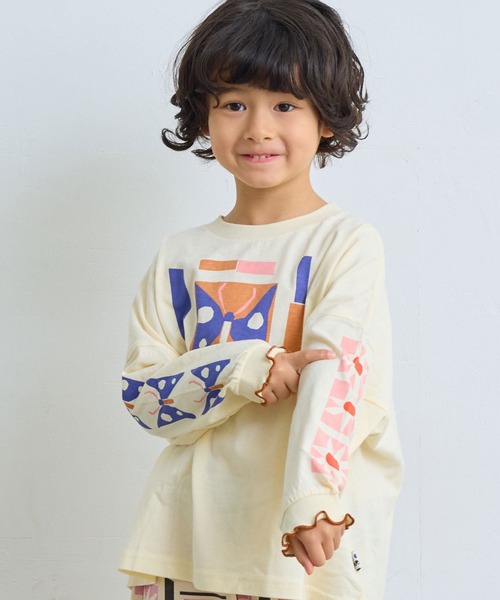 MARKEY'S(マーキーズ)の「ソデリブビッグロンT/前後プリント(Tシャツ/カットソー・キッズ・ライトピンク/アイボリー/オフホワイト/杢グレー・90/100/110/120/130/140/150)」の2枚目の写真