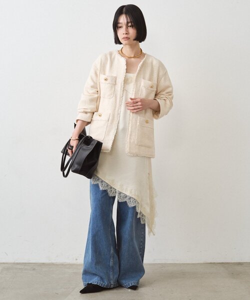 LOUNGEDRESS（ラウンジドレス）の「サテンレースアシメキャミ（シャツ/ブラウス・レディース・アイボリー/ブラック・FREE）」の13枚目の写真