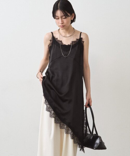 ラウンジドレス　レースサテンキャミソール サテンレースアシメキャミ（シャツ/ブラウス）｜LOUNGEDRESS（ラウンジ