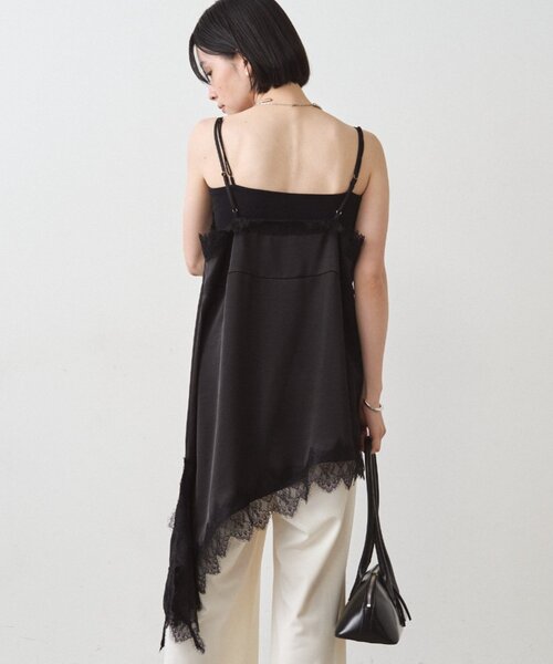 ラウンジドレス　レースサテンキャミソール セール】サテンレースアシメキャミ（シャツ/ブラウス）｜LOUNGEDRESS