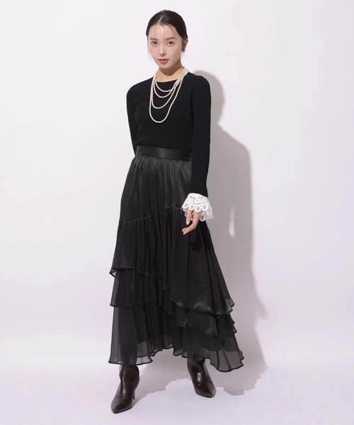 Mystrada(マイストラーダ)の「シアーランダムティアードスカート(スカート・レディース・ブラック/ホワイト・38/36/34)」の4枚目の写真
