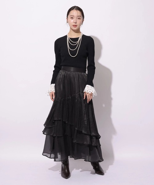 Mystrada(マイストラーダ)の「シアーランダムティアードスカート(スカート・レディース・ブラック/ホワイト・38/36/34)」の5枚目の写真