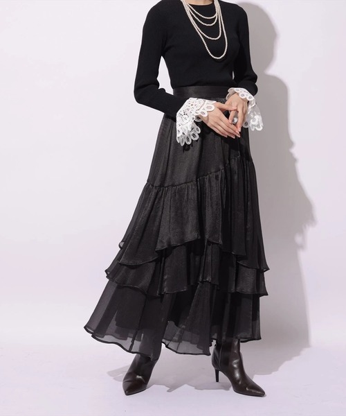 Mystrada(マイストラーダ)の「シアーランダムティアードスカート(スカート・レディース・ブラック/ホワイト・38/36/34)」の6枚目の写真