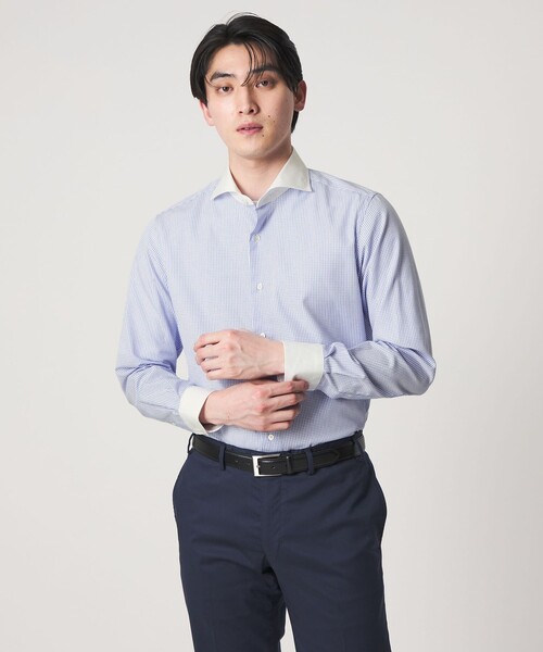 A DAY IN THE LIFE UNITED ARROWS(アデイインザライフユナイテッドアローズ)の「グラフチェック クレリック ホリゾンタルワイドカラーシャツ-イージーケア-<A DAY IN THE LIFE>(シャツ/ブラウス・メンズ・コバルトブルー・42cm/37cm/39cm/40cm/38cm/41cm)」の1枚目の写真