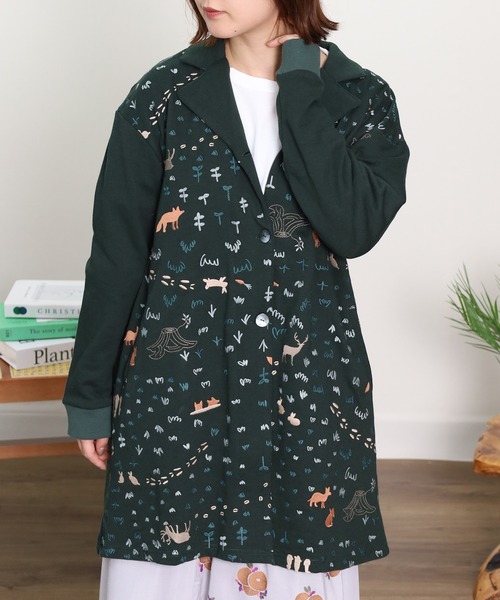 Emago(イマゴ)の「EMAGO 森刺繍チュニックカーデ(カーディガン/ボレロ・レディース・杢グレー/グリーン/ネイビー・FREE)」の2枚目の写真