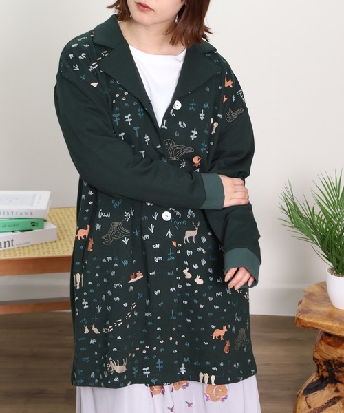 Emago(イマゴ)の「EMAGO 森刺繍チュニックカーデ(カーディガン/ボレロ・レディース・杢グレー/グリーン/ネイビー・FREE)」の4枚目の写真