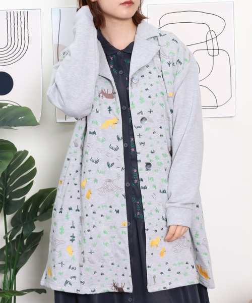 Emago(イマゴ)の「EMAGO 森刺繍チュニックカーデ(カーディガン/ボレロ・レディース・杢グレー/グリーン/ネイビー・FREE)」の16枚目の写真