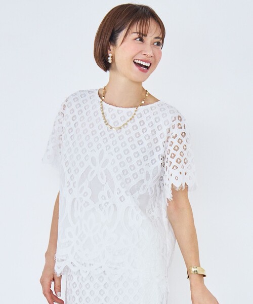 自由区(ジユウク)の「パネルレース ブラウス(シャツ/ブラウス・レディース・アイボリー系/カーキ系・46/44)」の2枚目の写真