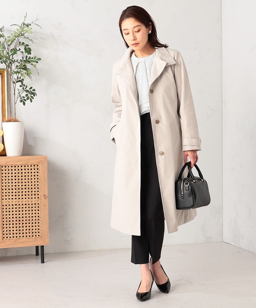 GALLORIA(ギャローリア)の「【取り外し可能ライナー付・防花粉】スタンド襟コート(ステンカラーコート・レディース・ネイビー/ライトベージュ・L/LL/M/S)」の3枚目の写真