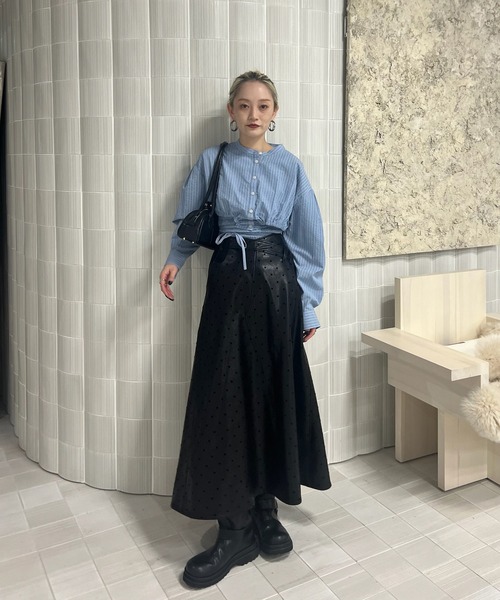 Ameri（アメリ）の「DOT FLOCKY LEATHER SKIRT（スカート・レディース・ブラック/ベージュ・SMALL/MEDIUM）」の17枚目の写真