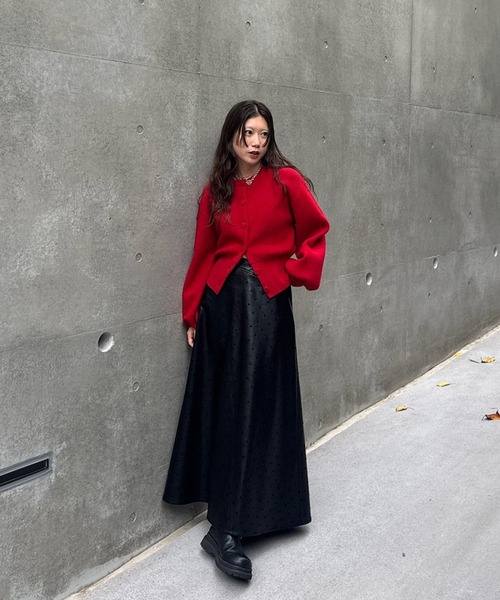 Ameri（アメリ）の「DOT FLOCKY LEATHER SKIRT（スカート・レディース・ブラック/ベージュ・SMALL/MEDIUM）」の12枚目の写真