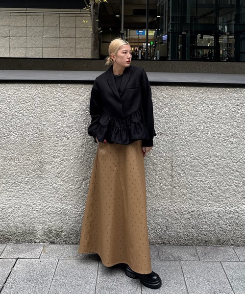 Ameri（アメリ）の「DOT FLOCKY LEATHER SKIRT（スカート・レディース・ブラック/ベージュ・SMALL/MEDIUM）」の19枚目の写真