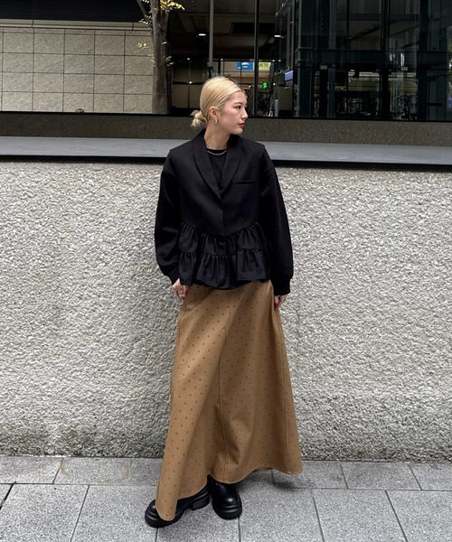 Ameri（アメリ）の「DOT FLOCKY LEATHER SKIRT（スカート・レディース・ブラック/ベージュ・SMALL/MEDIUM）」の20枚目の写真