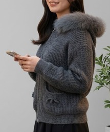 縁取りエコファー フーディカーディガン