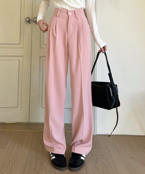 セール】ハイウエスト センタープレス きれいめ ワイドパンツ