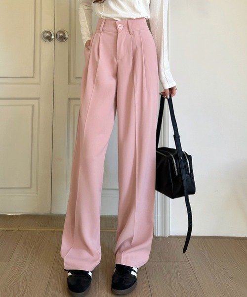 Ada.(エイダ)の「ハイウエスト センタープレス きれいめ ワイドパンツ(スラックス・レディース・ベージュ/ピンク/ブラック/ダークグレー・S/M)」の16枚目の写真