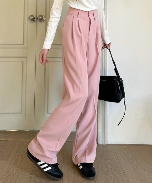 Ada.(エイダ)の「ハイウエスト センタープレス きれいめ ワイドパンツ(スラックス・レディース・ベージュ/ピンク/ブラック/ダークグレー・S/M)」の6枚目の写真
