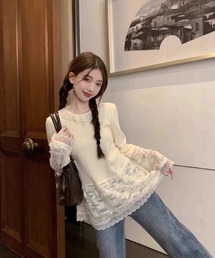 Ritzy | 衿&裾レース付きフェイク仕様ロングスリーブTシャツ(Tシャツ/カットソー)