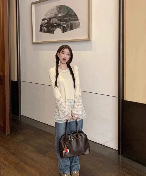 Ritzy(リッツィー)の「衿&裾レース付きフェイク仕様ロングスリーブTシャツ(Tシャツ/カットソー・レディース・ベージュ・M)」の13枚目の写真