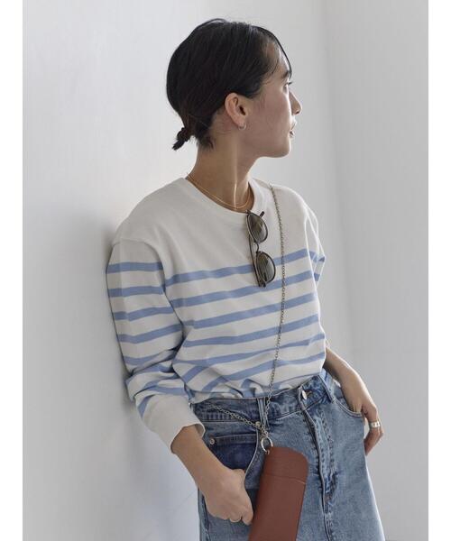 Te chichi（テチチ）の「ボーダーボックスシルエットプルオーバー（ニット/セーター・レディース・ラベンダー/ブラック/サックスブルー/グリーン・F）」の3枚目の写真