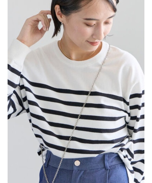 Te chichi（テチチ）の「ボーダーボックスシルエットプルオーバー（ニット/セーター・レディース・ラベンダー/ブラック/サックスブルー/グリーン・F）」の2枚目の写真