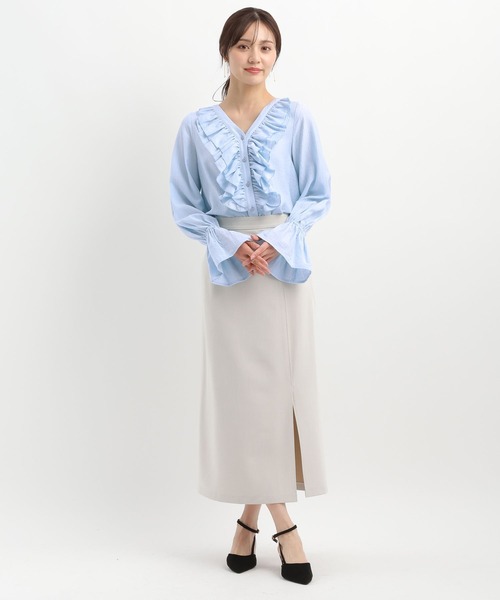 Andemiu(アンデミュウ)の「ラッフルフリルブラウス641163(シャツ/ブラウス・レディース・オフホワイト/ブルー・FREE)」の10枚目の写真