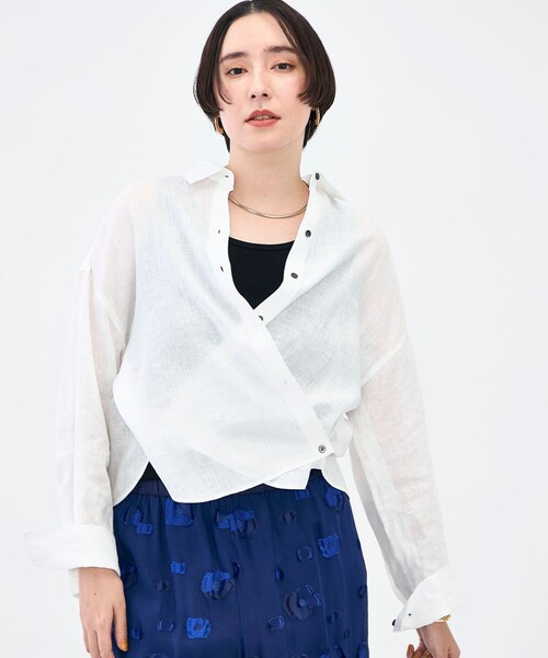 NOLLEY’S(ノーリーズ)の「MY STANDARD マルチWAYリネンショートシャツ(シャツ/ブラウス・レディース・クリーム/サックスブルー/サーモンピンク/ホワイト/ミント・FREE)」の1枚目の写真