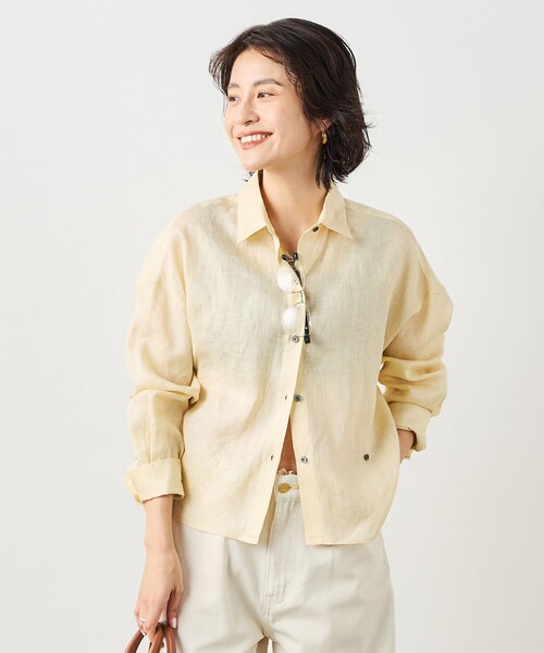 NOLLEY’S(ノーリーズ)の「MY STANDARD マルチWAYリネンショートシャツ(シャツ/ブラウス・レディース・クリーム/サックスブルー/サーモンピンク/ホワイト/ミント・FREE)」の2枚目の写真