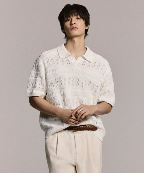 Multicross lightning‑resist knit polo‑shirt [iVORY]
