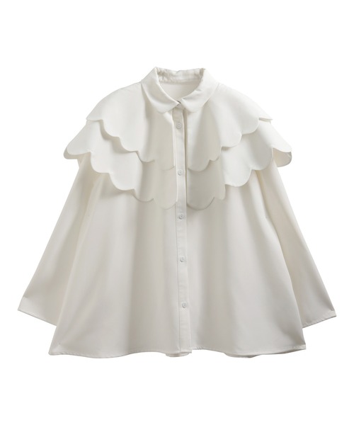 Fit more(フィットモア)の「ダブルスカラップケープトップス(シャツ/ブラウス・レディース・ネイビー/ホワイト/ブラック・FREE)」の14枚目の写真