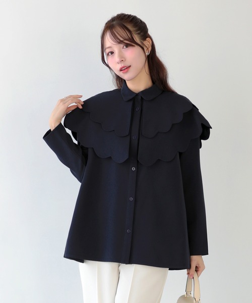 Fit more(フィットモア)の「ダブルスカラップケープトップス(シャツ/ブラウス・レディース・ネイビー/ホワイト/ブラック・FREE)」の21枚目の写真