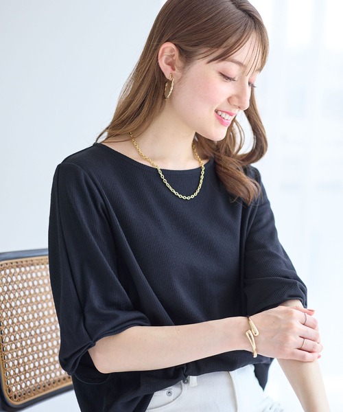 alotta(アロッタ)の「さらっと軽いストライプ袖タックブラウス(シャツ/ブラウス・レディース・グレー系/ネイビー系/ネイビー/ブルー系・M/L/LL)」の11枚目の写真