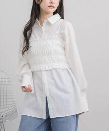 シャーリングキャミ×シャツSET