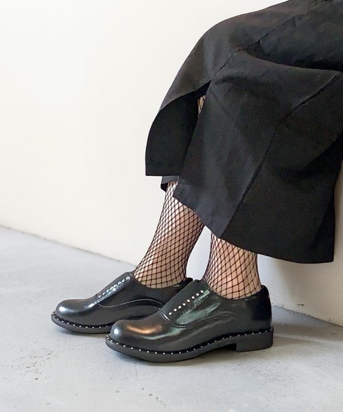 本革/2.5cmヒール】スタッズデザインローファー ALL BLACK│Jeffrey