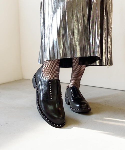 本革/2.5cmヒール】スタッズデザインローファー ALL BLACK│Jeffrey